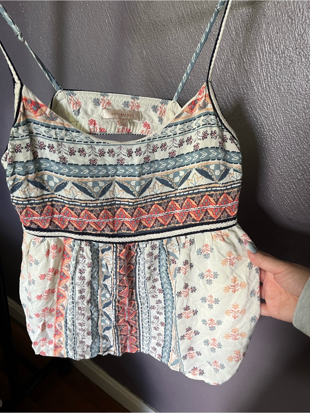 Printed Spaghetti Strap Peplum Top - Multi